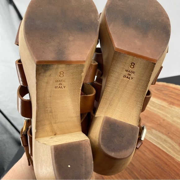Madewell 1937 Strappy brown Leather Sandals Wood clog Heel Sz 8 - Picture 8 of 10
